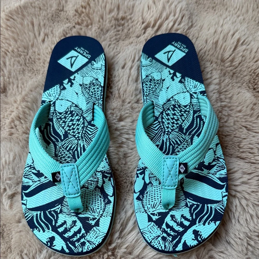 Sperry Kids' Aqua and Navy Flip Flops
